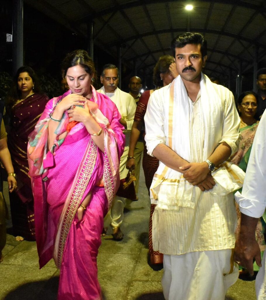 Ram Charan visits Tirumala along With Upasana and Daughter Klin Kaara 